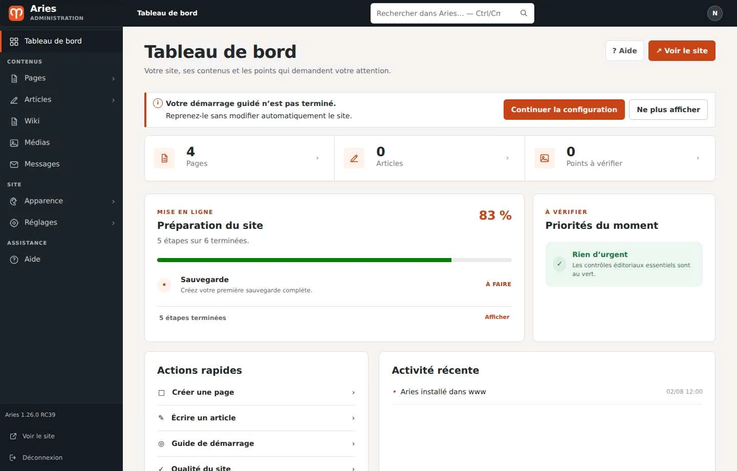 Aries dashboard